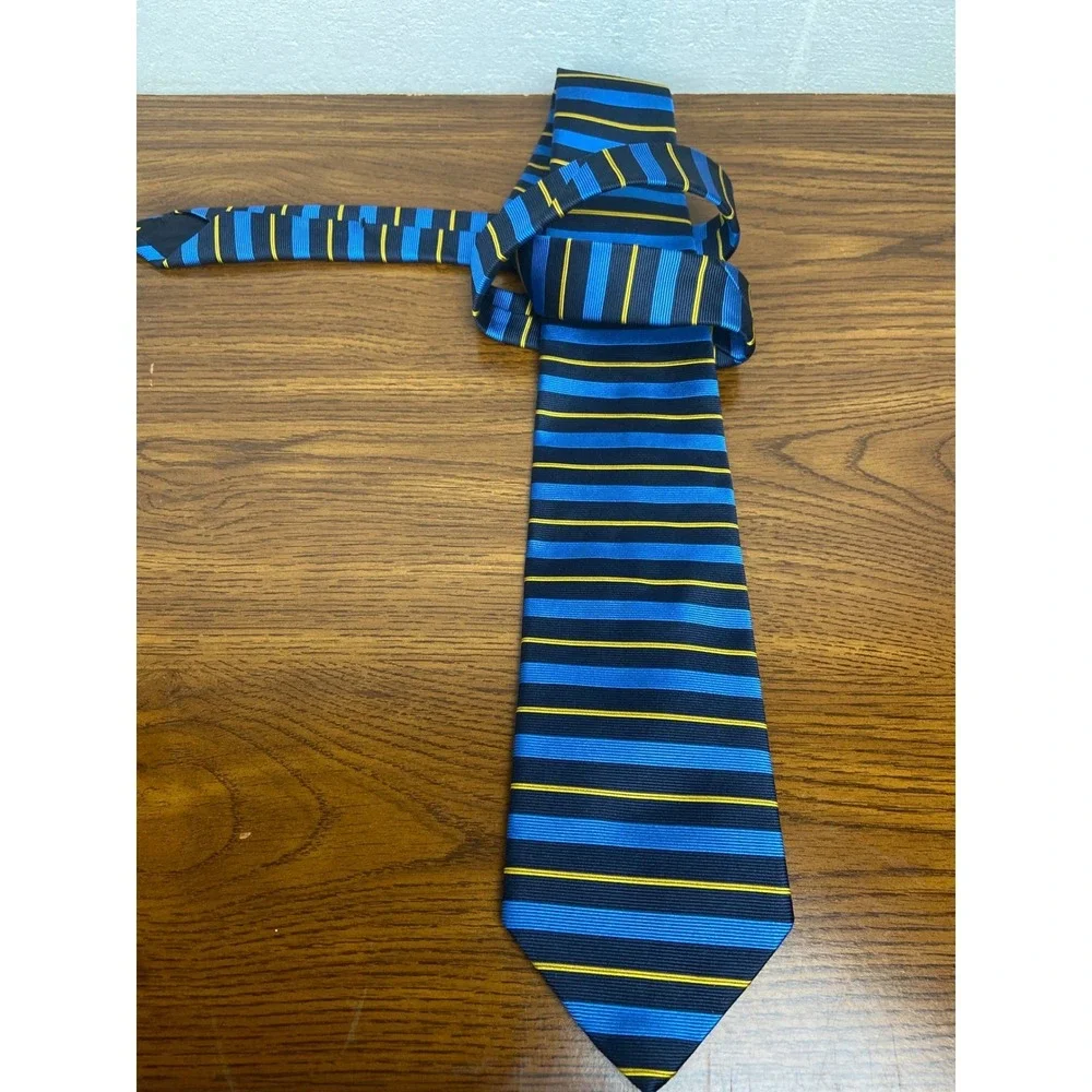 Brooks Brothers Makers Striped Necktie 100% Silk Made in USA Blue Yellow Vintage